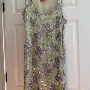 Vintage 2008 treasure! Tory Burch dress, blue, green, and white w/ clear sequins
